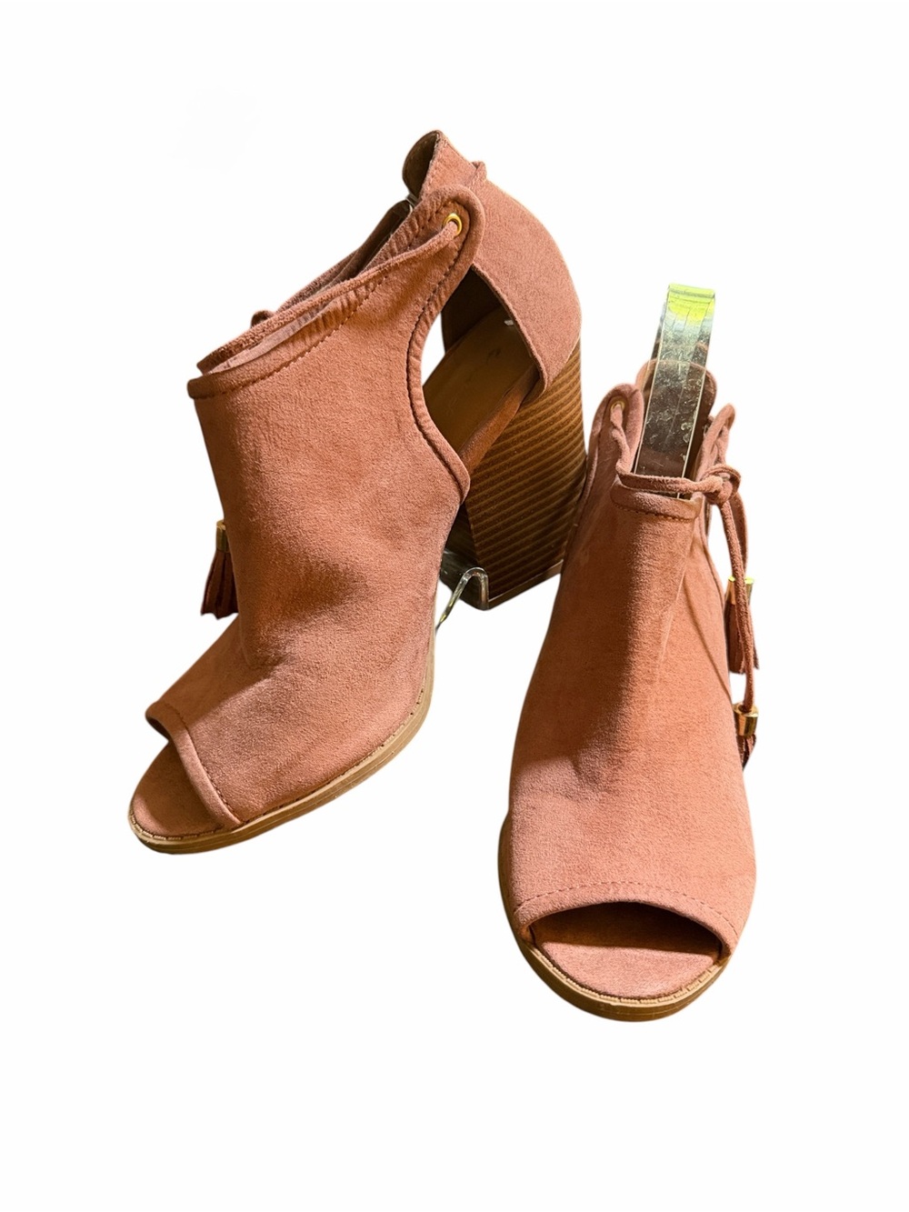 Qupid Dusty Rose Open-Toe Suede Block Heel Mules Size 8